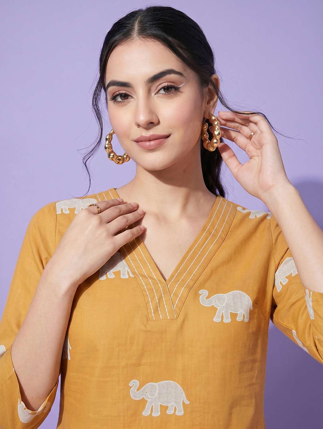 women printed three quarter sleeve straight kurti - 22498658 -  Standard Image - 1