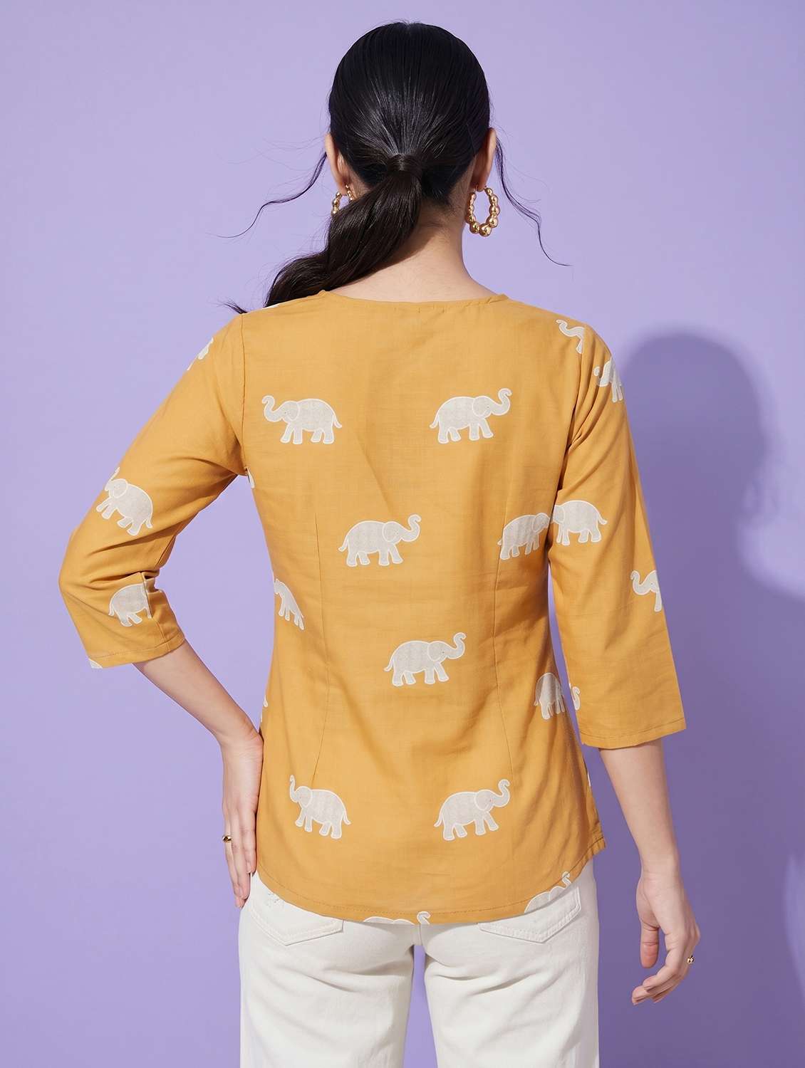 women printed three quarter sleeve straight kurti - 22498658 -  Standard Image - 4