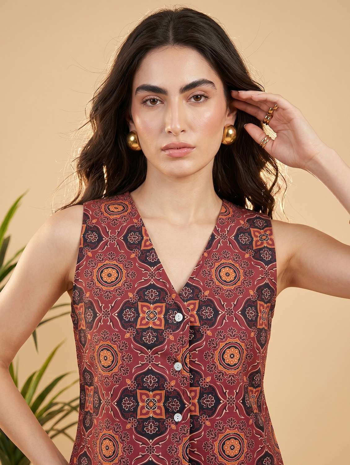 women printed sleeveless regular fit vest top - 22498665 -  Standard Image - 1