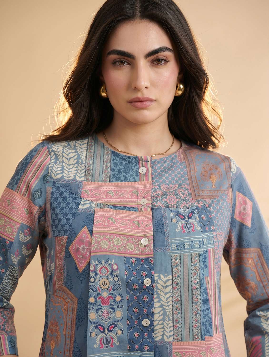 women printed three quarter sleeve ethnic top - 22498670 -  Standard Image - 1