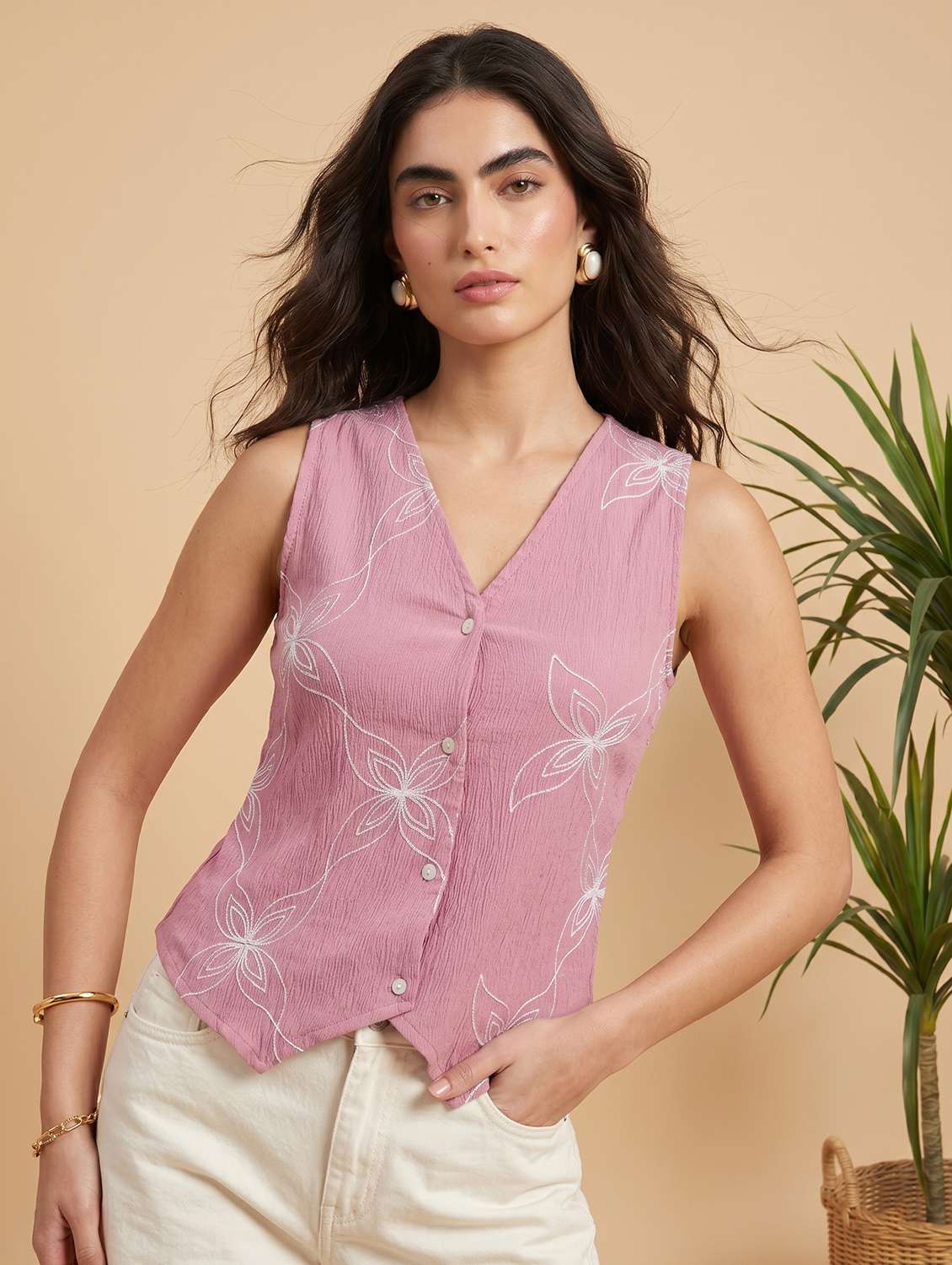 women embroidered sleeveless vest top - 22498676 -  Standard Image - 1