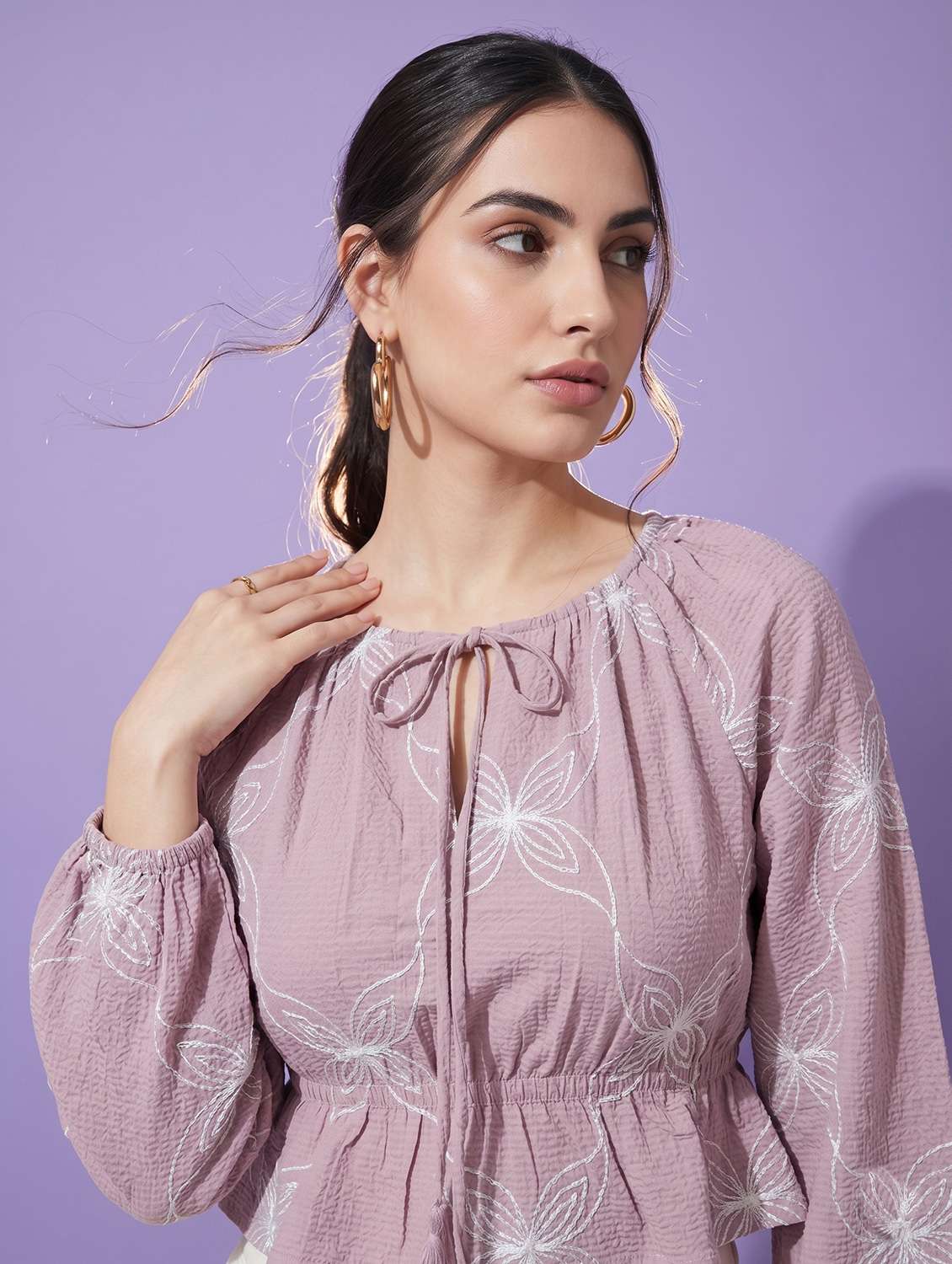 women embroidered long sleeves peplum top - 22498677 -  Standard Image - 1