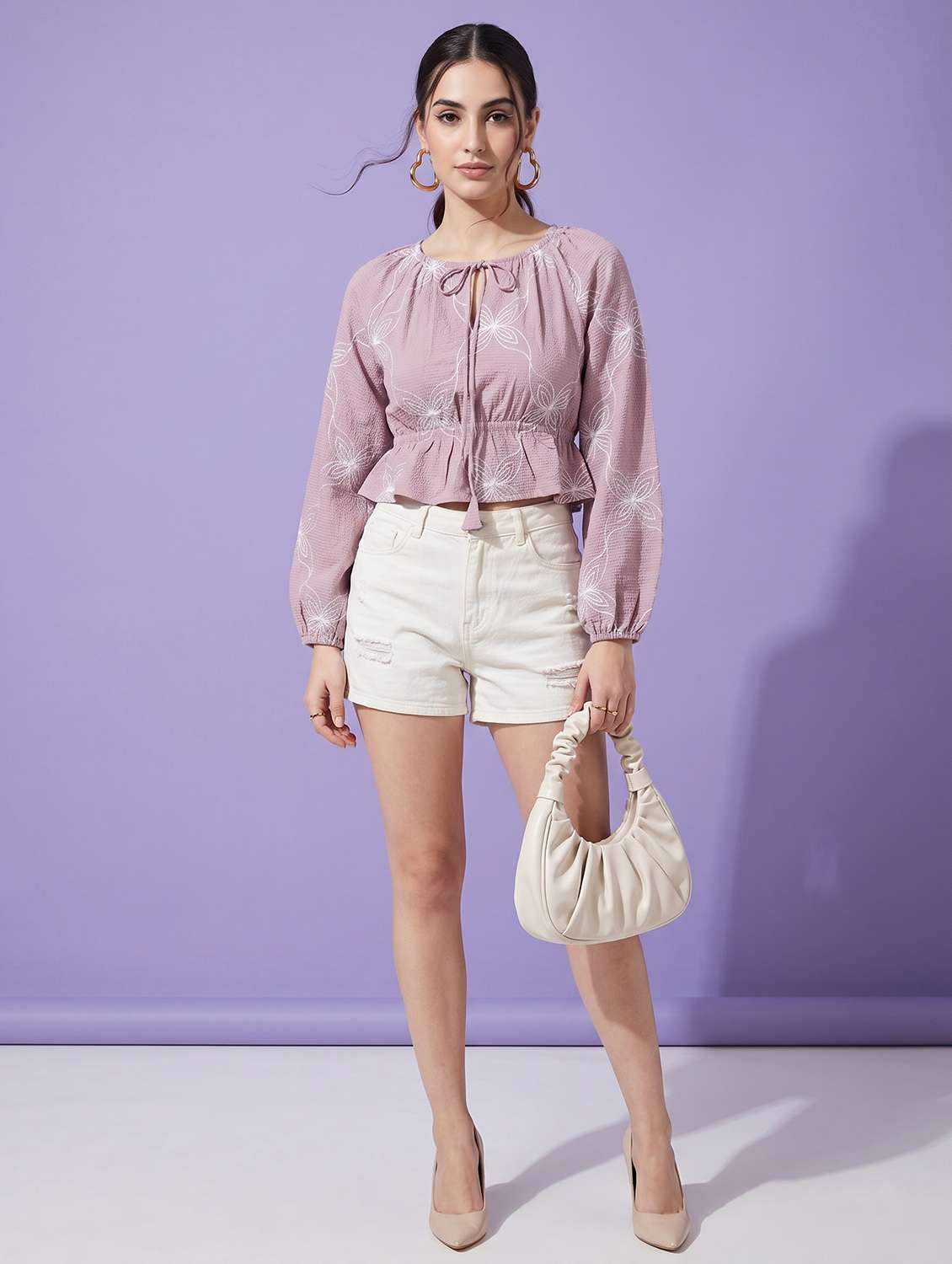 women embroidered long sleeves peplum top - 22498677 -  Standard Image - 6