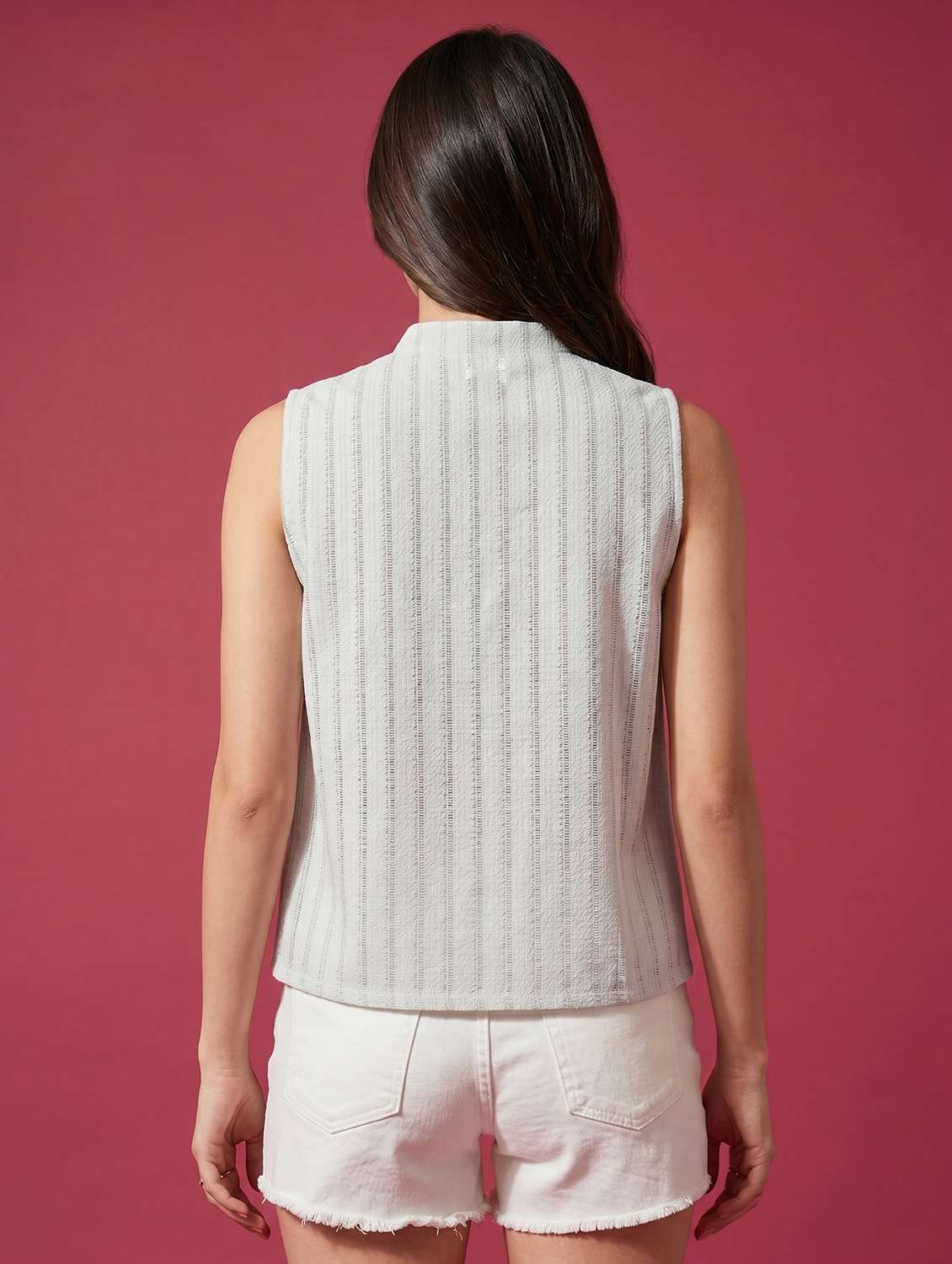 women self design sleeveless mock neck top - 22498686 -  Standard Image - 4