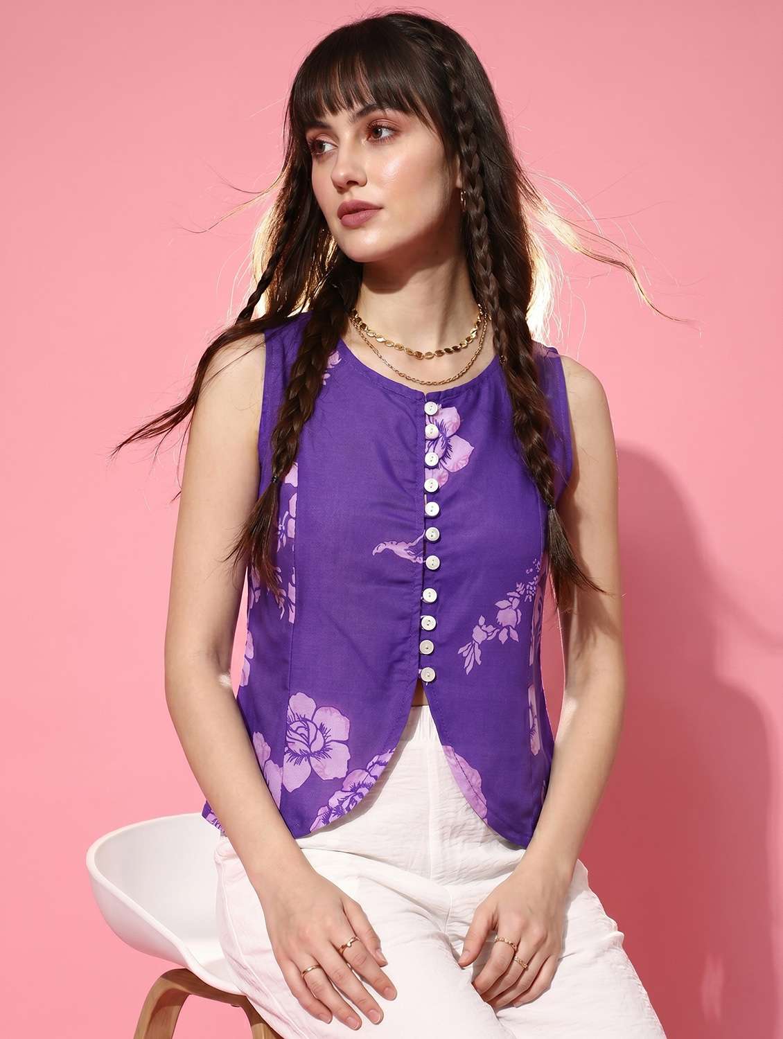 women floral printed sleeveless vest top
