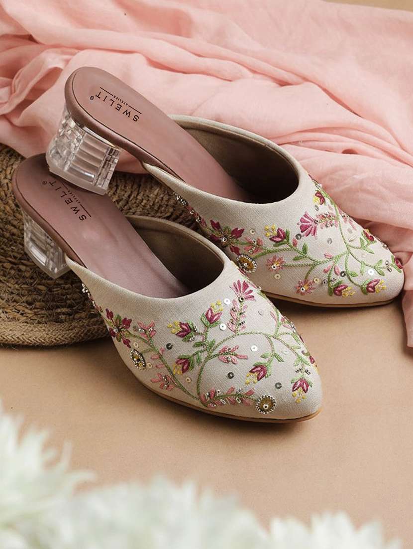 women embroidered slip on mules
