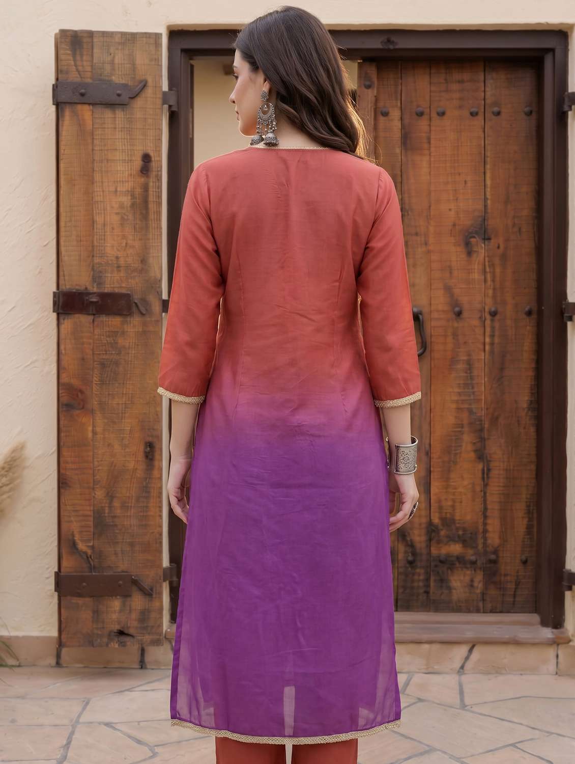 women ombre three quarter sleeve kurta pant set - 22498721 -  Standard Image - 4