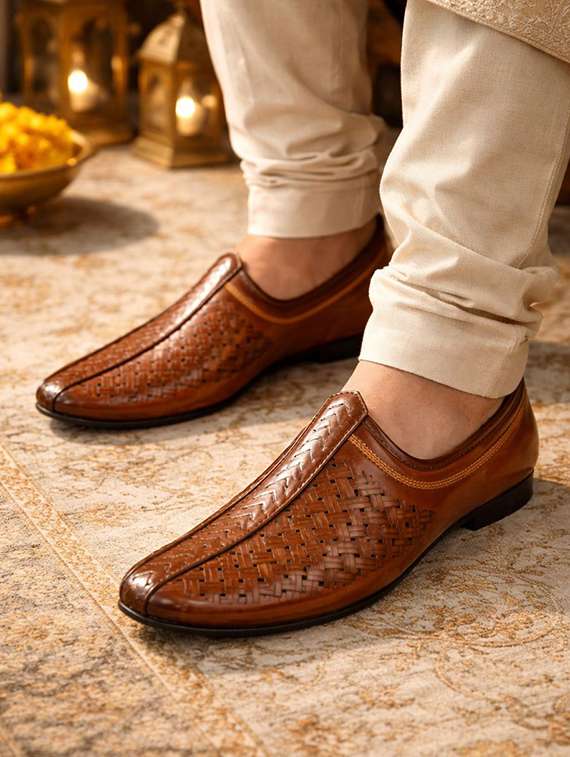 men brown slip on mojari - 22498890 -  Standard Image - 4