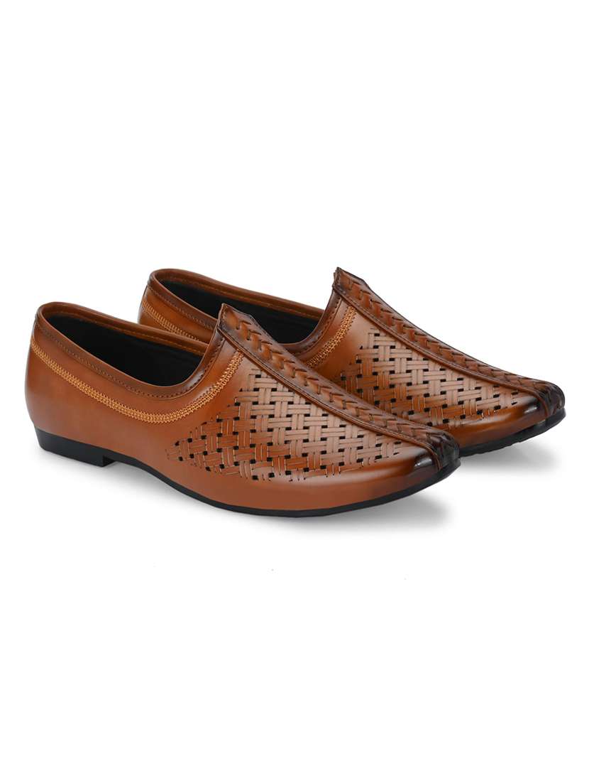 men tan slip on mojari - 22498891 -  Standard Image - 1