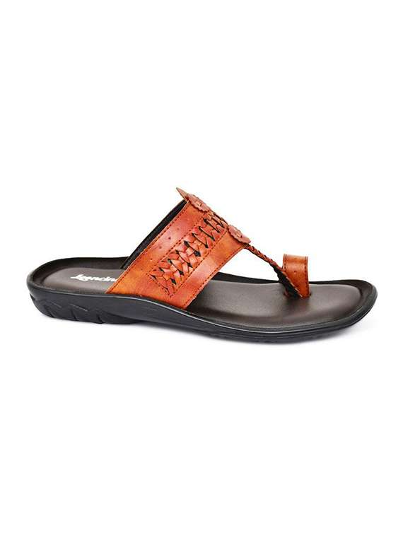 men textured one toe kolhapuri sandal - 22498941 -  Standard Image - 1