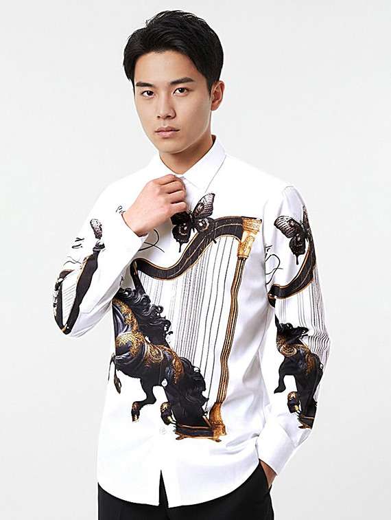 men printed long sleeve regular fit casual shirt