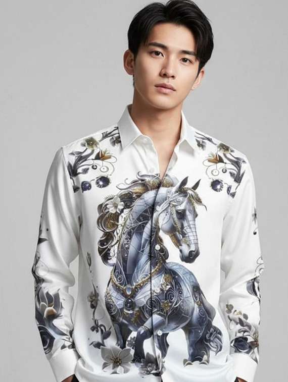 men printed long sleeve regular fit casual shirt