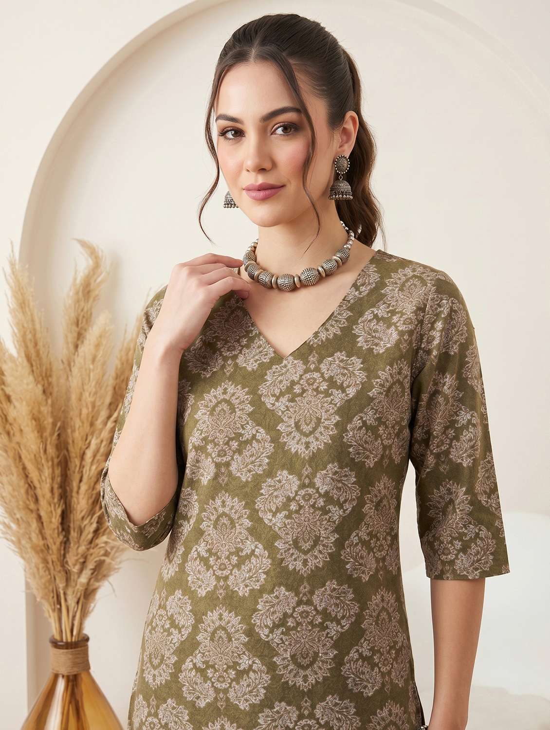 women printed three quarter sleeve straight kurta - 22499086 -  Standard Image - 1