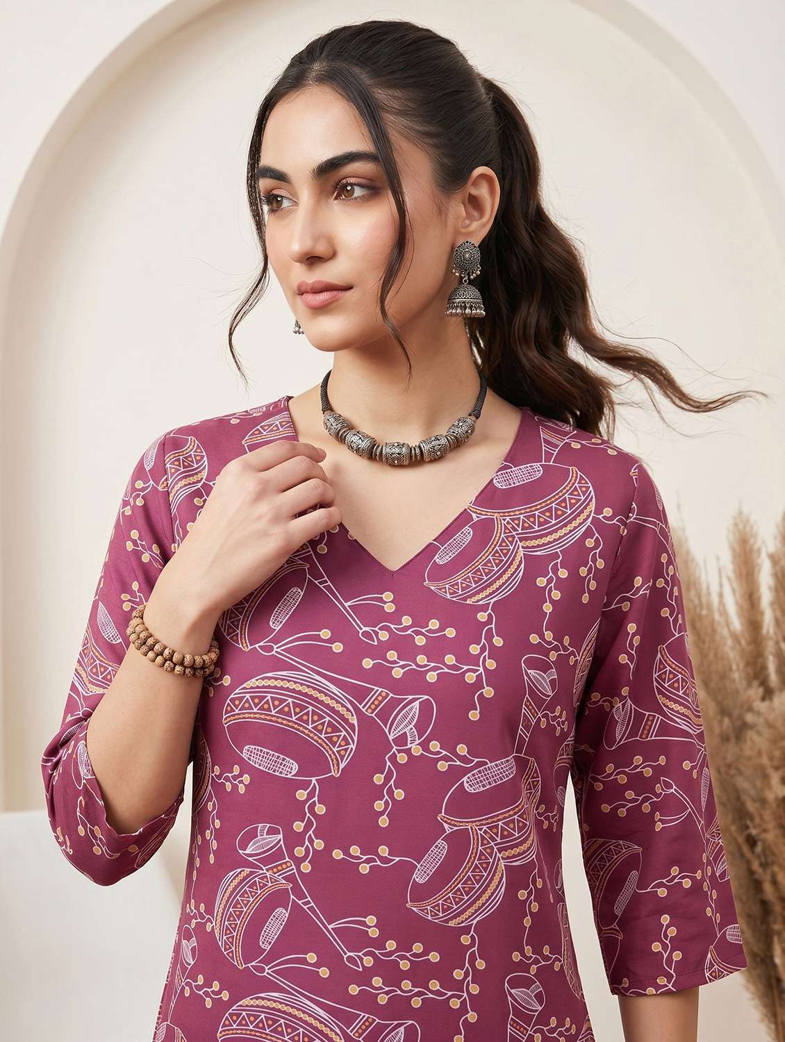 women printed three quarter sleeve straight kurta - 22499093 -  Standard Image - 1