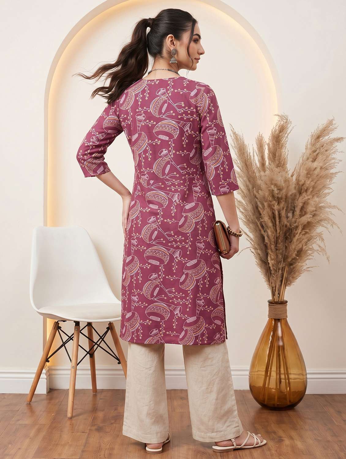 women printed three quarter sleeve straight kurta - 22499093 -  Standard Image - 4