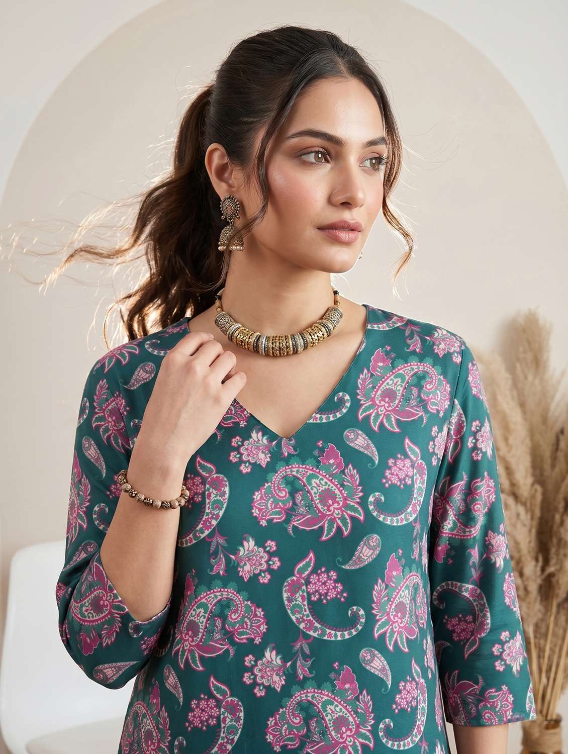 women printed three quarter sleeve straight kurta - 22499095 -  Standard Image - 1