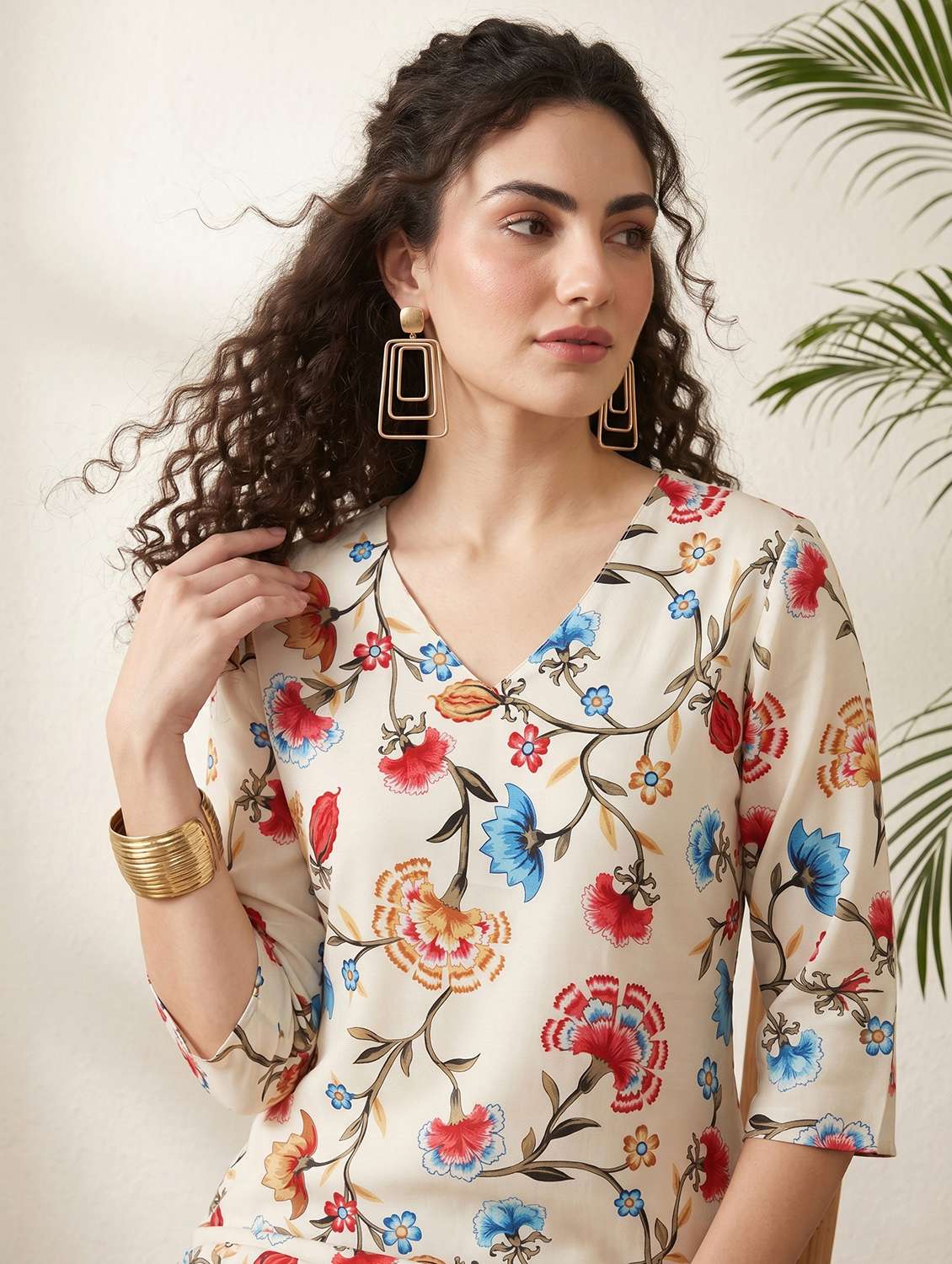 women printed three quarter sleeve straight kurta - 22499096 -  Standard Image - 1