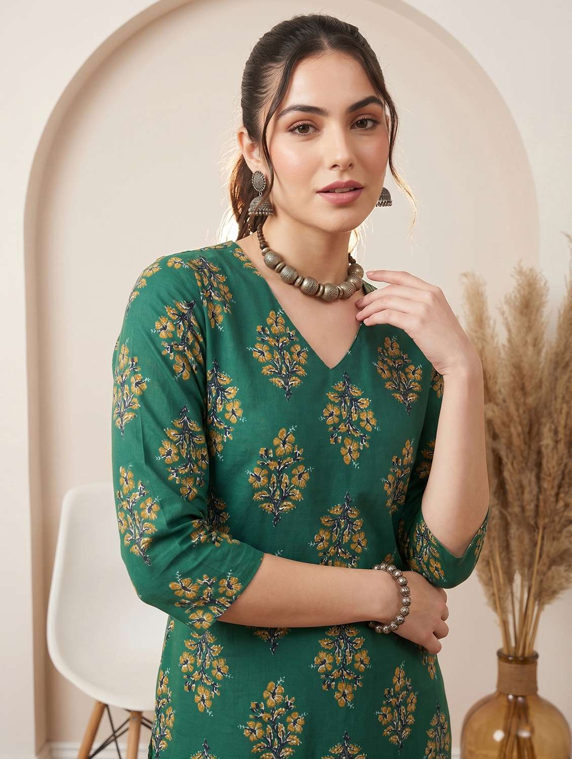women printed three quarter sleeve straight kurta - 22499097 -  Standard Image - 1