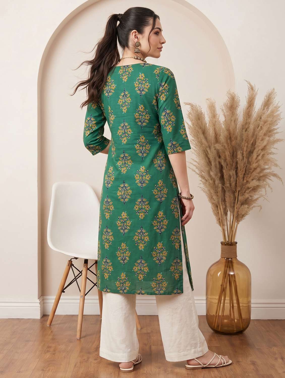 women printed three quarter sleeve straight kurta - 22499097 -  Standard Image - 4