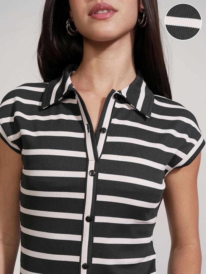 women striped printed collared bodysuit - 22499130 -  Standard Image - 1