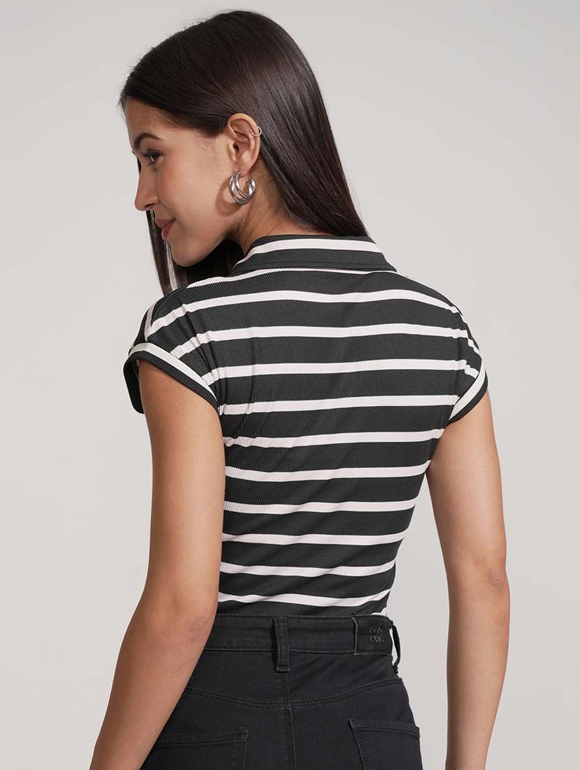 women striped printed collared bodysuit - 22499130 -  Standard Image - 4