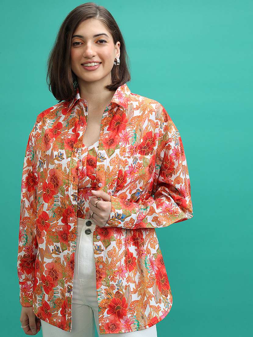 women floral printed sleeveless crop top with shirt