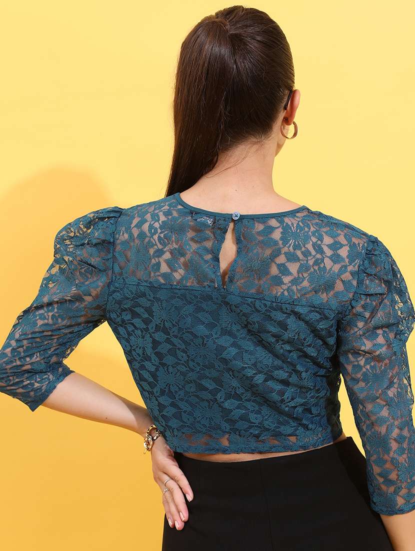 women self design round neck crop top - 22499149 -  Standard Image - 4