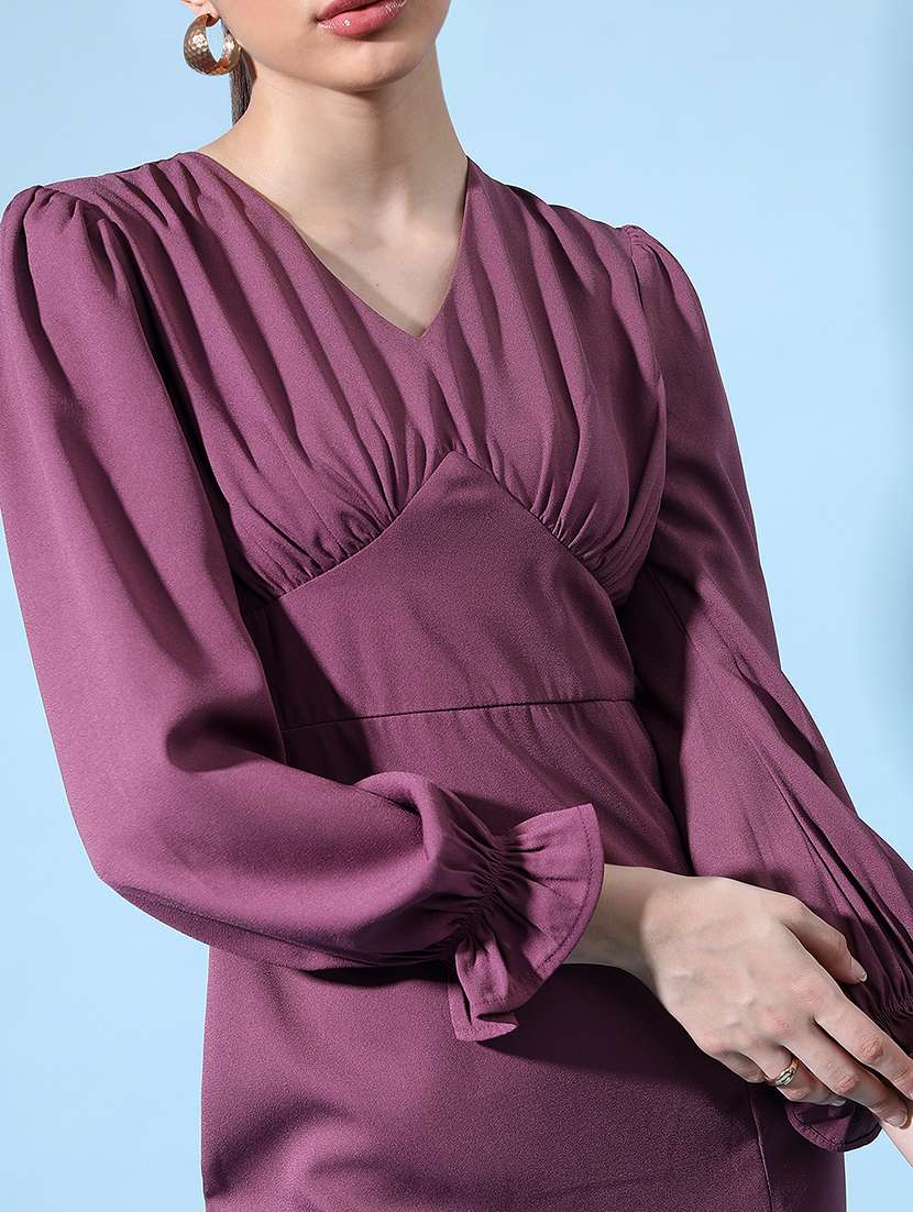 Purple Fit & Flare Polyester Solid Dress - 22499180 -  Standard Image - 1