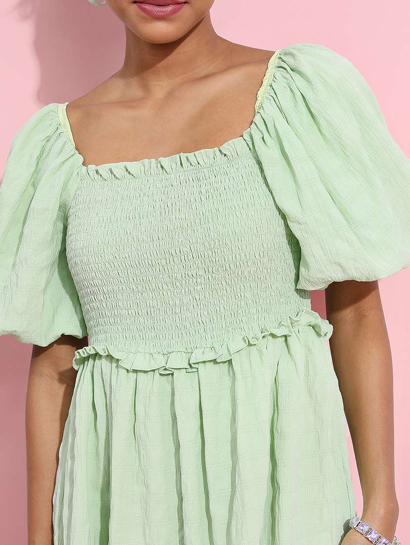 women solid puff sleeves fit and flare mini dress - 22499182 -  Standard Image - 1