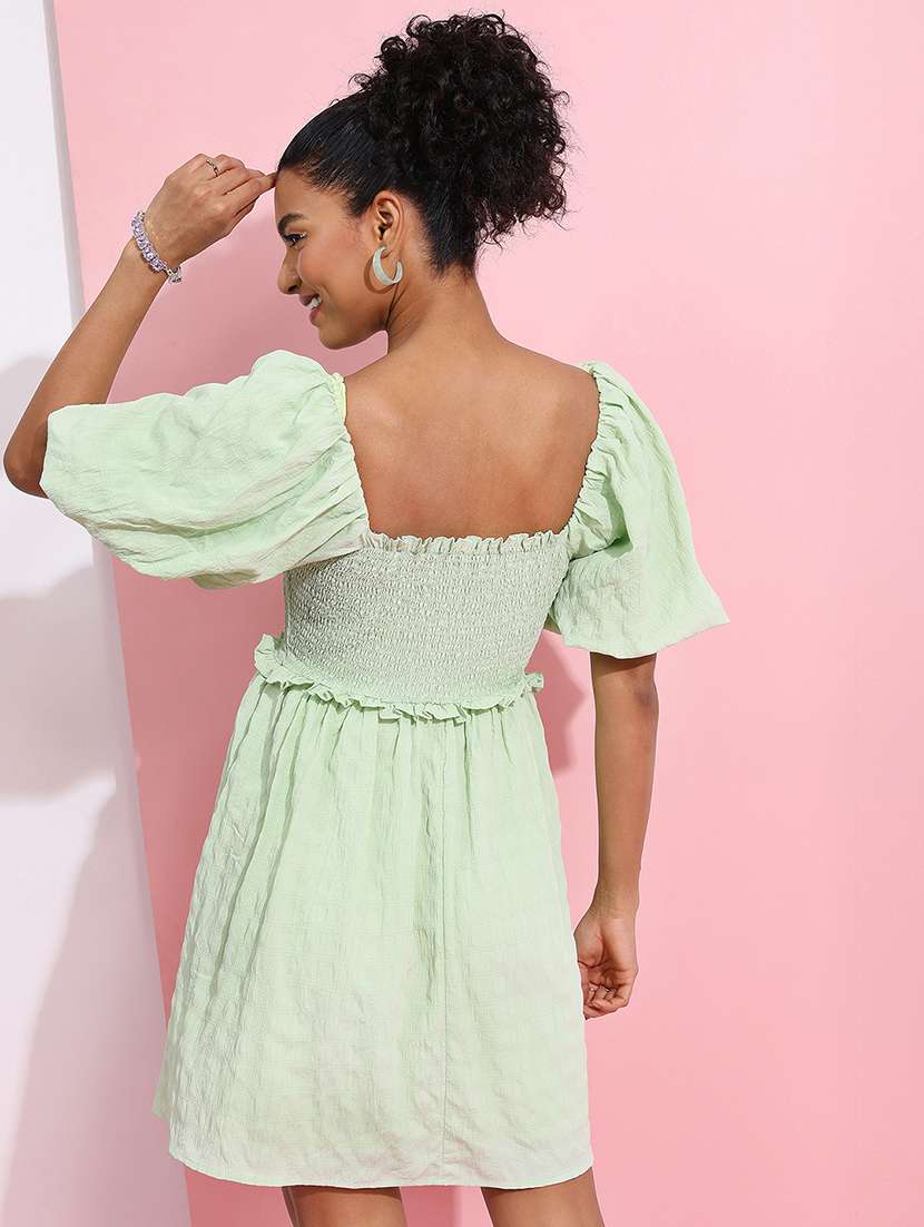 women solid puff sleeves fit and flare mini dress - 22499182 -  Standard Image - 4