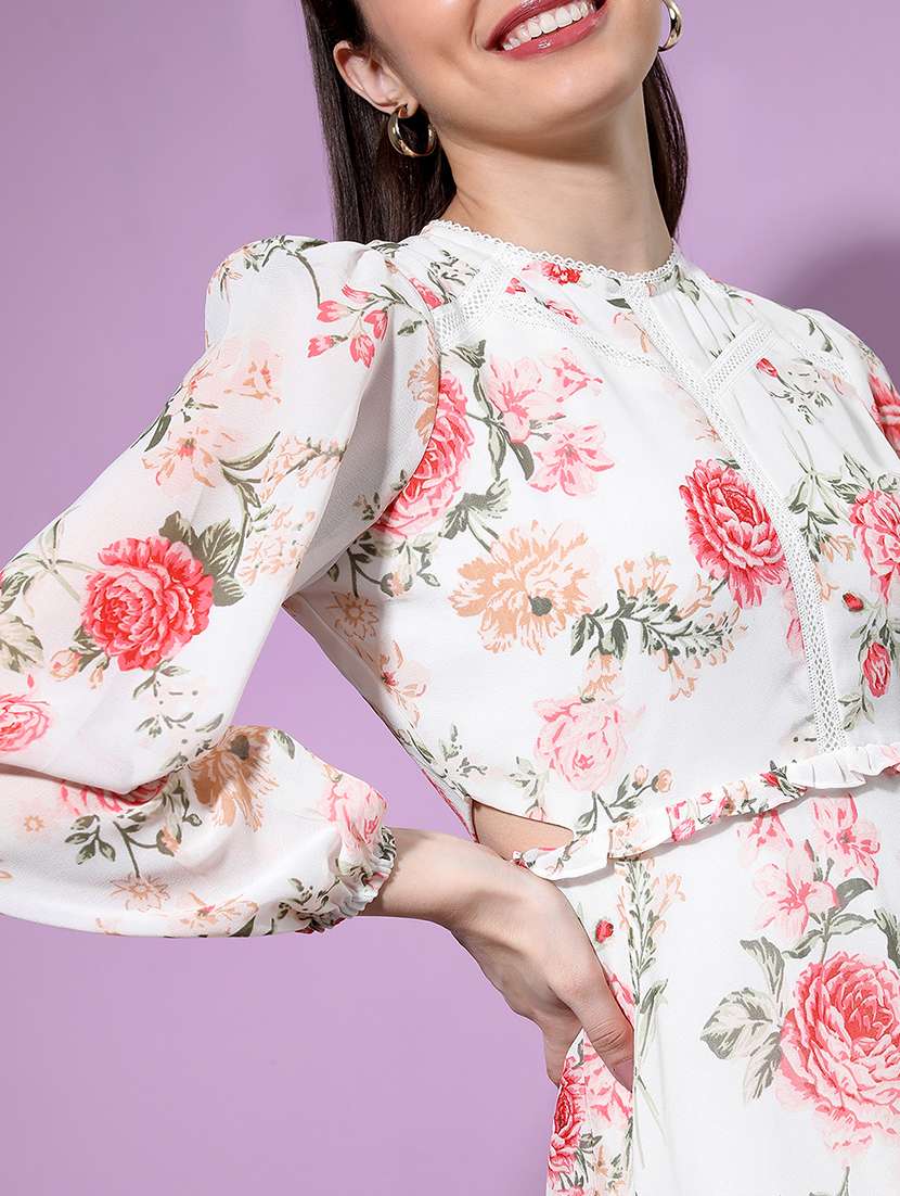women floral printed long sleeves fit and flare dress - 22499183 -  Standard Image - 1
