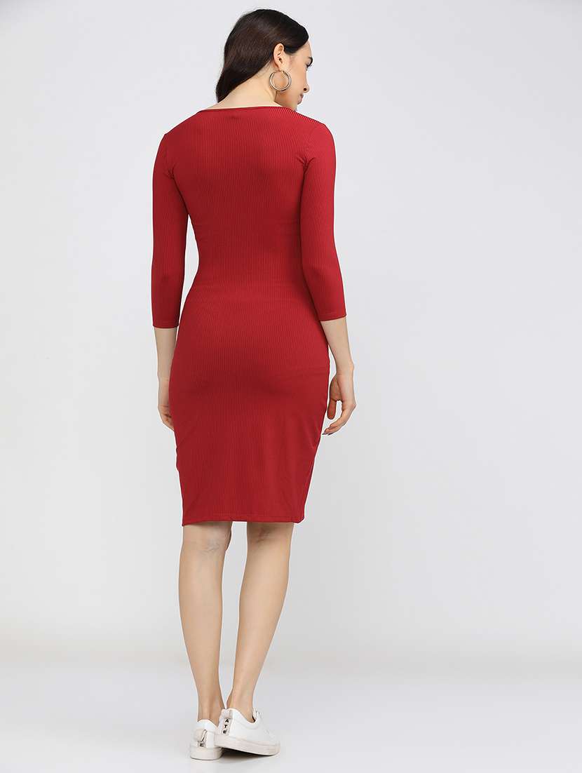 women solid v neck bodycon dress - 22499193 -  Standard Image - 4