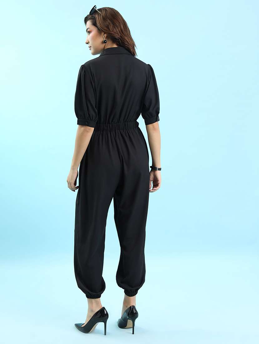 women solid short sleeves jumpsuit - 22499210 -  Standard Image - 4