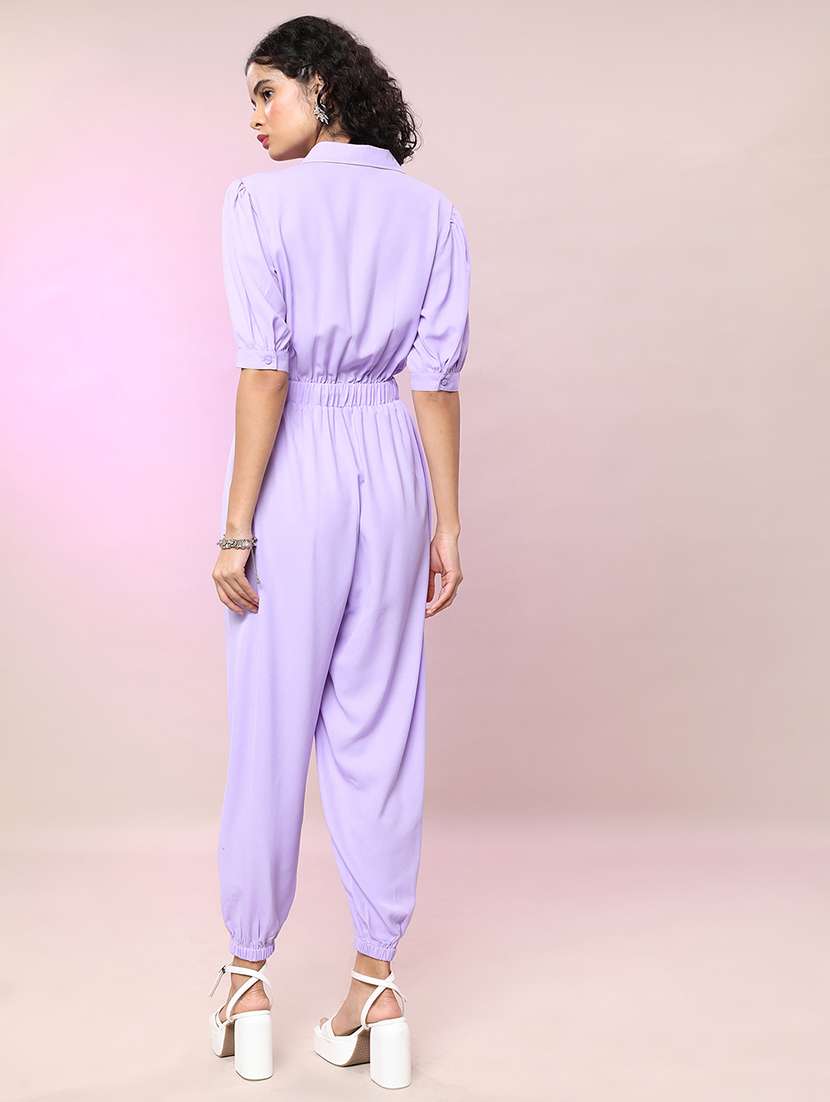 women solid short sleeves jumpsuit - 22499211 -  Standard Image - 4