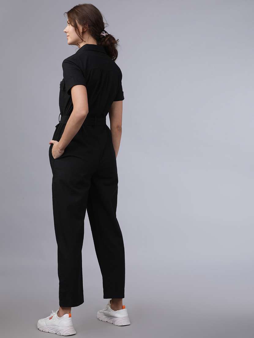 women solid short sleeves jumpsuit - 22499222 -  Standard Image - 4