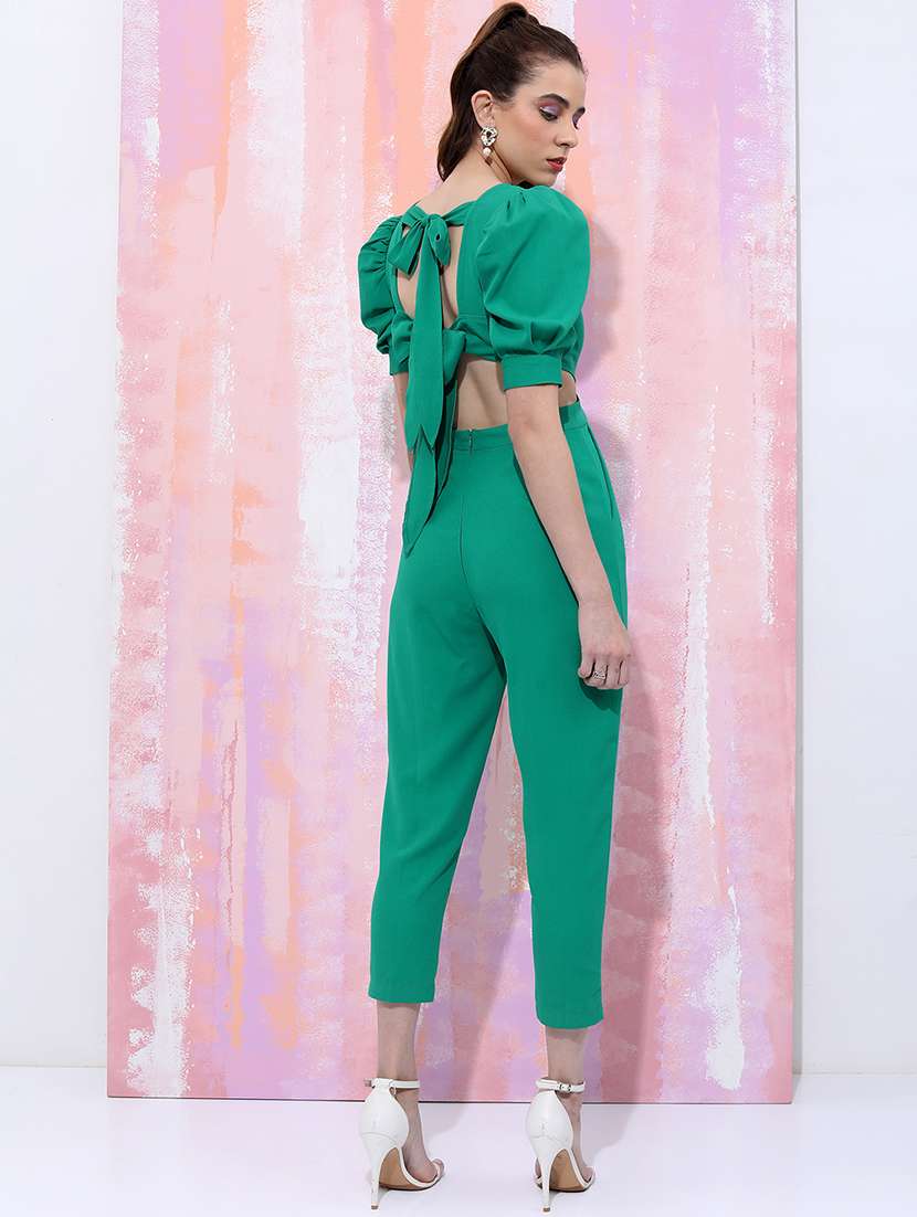 women solid puff sleeves full leg jumpsuit - 22499227 -  Standard Image - 4