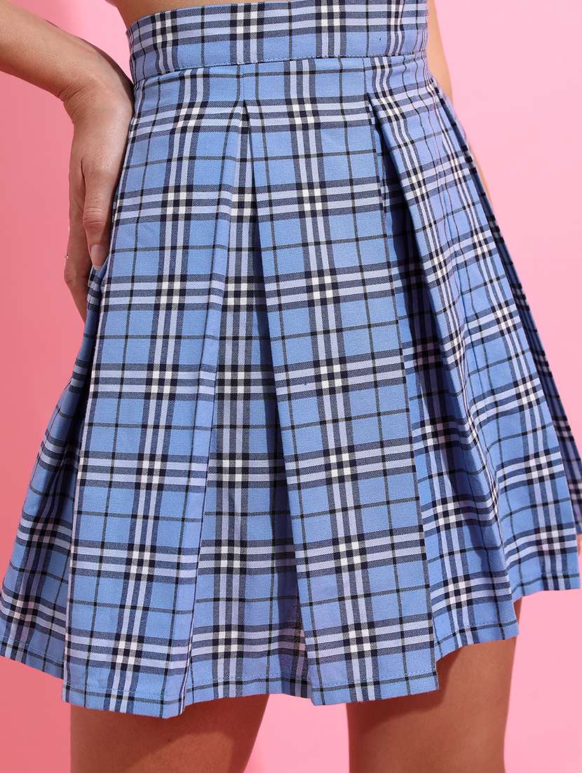 women checkered high rise pleated skirt - 22499264 -  Standard Image - 1