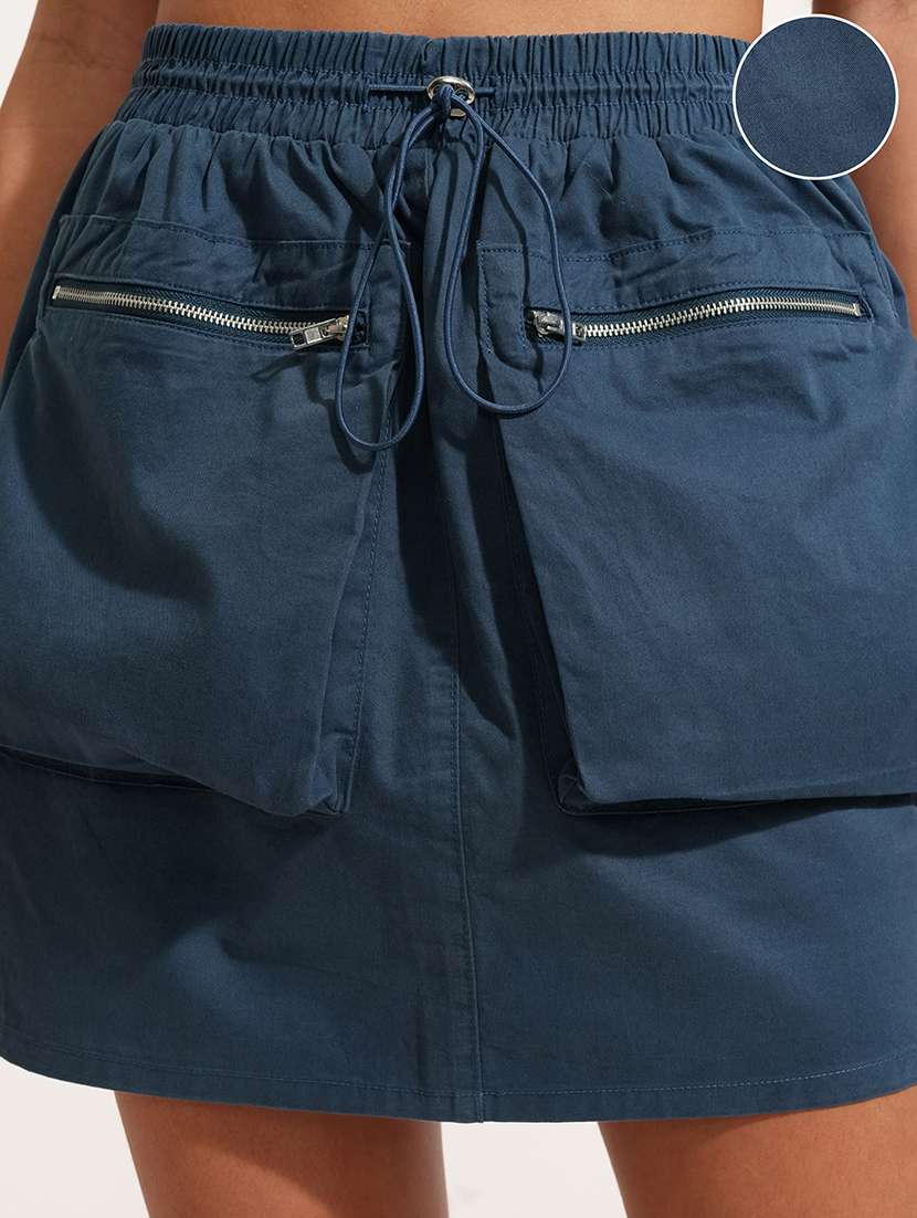 Women Solid Mid Rise Mini Cargo Skirt - 22499280 -  Standard Image - 1