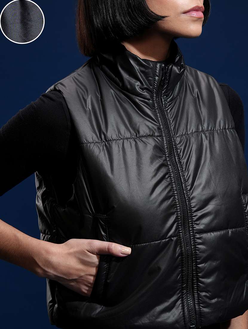 women solid sleeveless puffer jacket - 22499292 -  Standard Image - 1