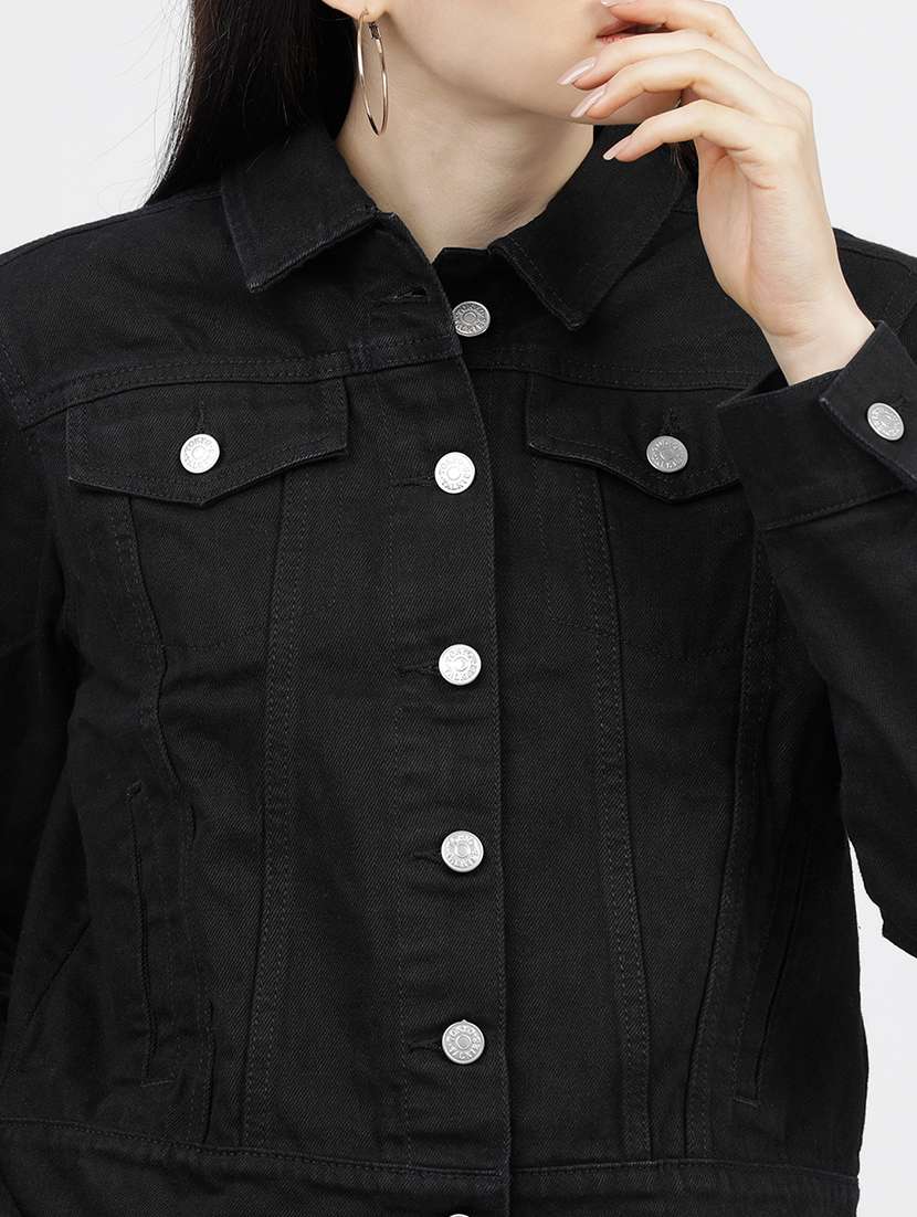 women solid long sleeves denim jacket - 22499331 -  Standard Image - 1