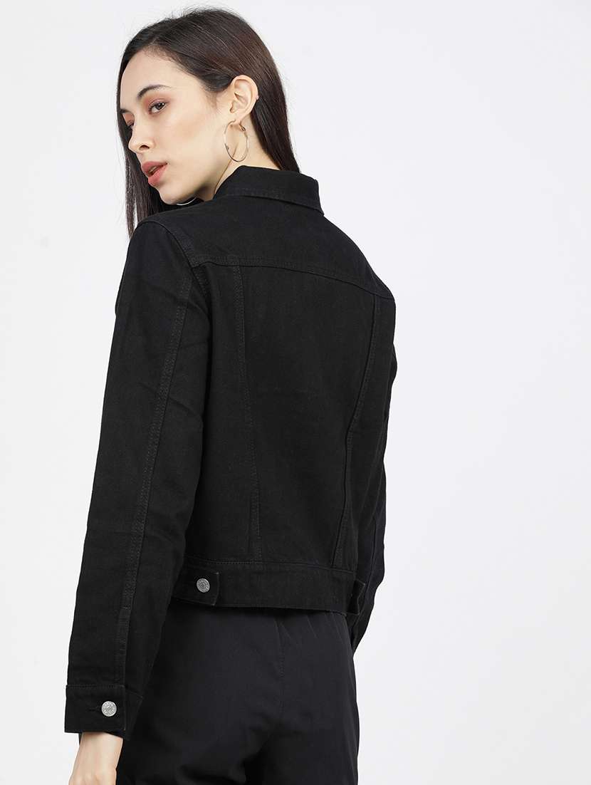 women solid long sleeves denim jacket - 22499331 -  Standard Image - 4