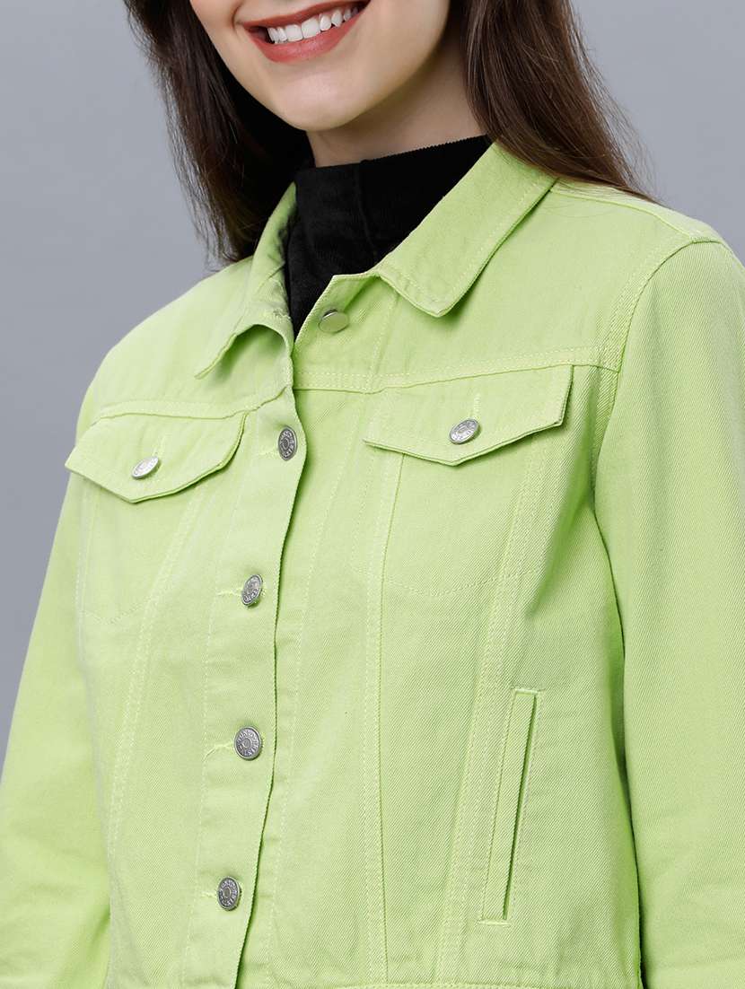 women solid long sleeves denim jacket - 22499332 -  Standard Image - 1