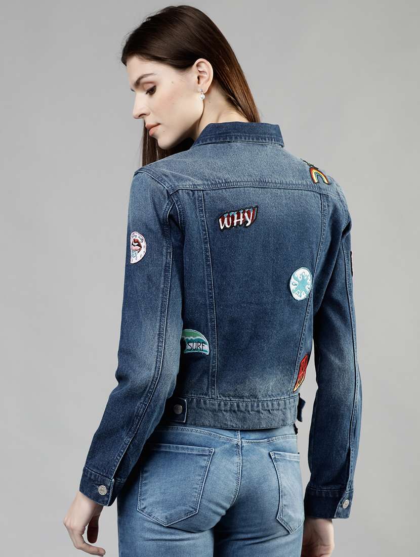 women solid with patchwork long sleeves denim shirt - 22499344 -  Standard Image - 4