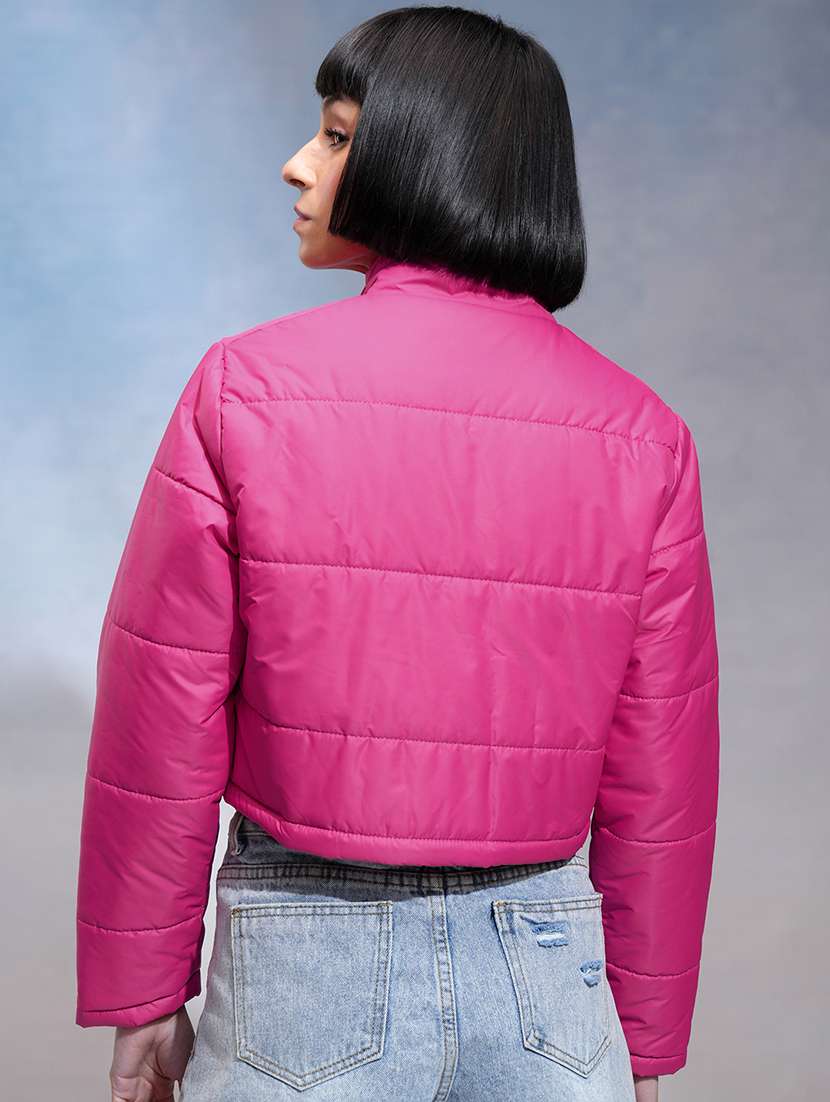 women solid long sleeves crop puffer jacket - 22499347 -  Standard Image - 4