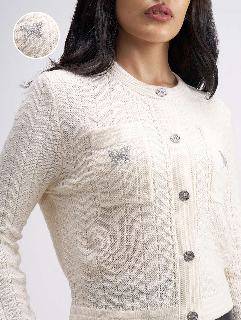 women self design long sleeve cardigan - 22499406 -  Standard Image - 1