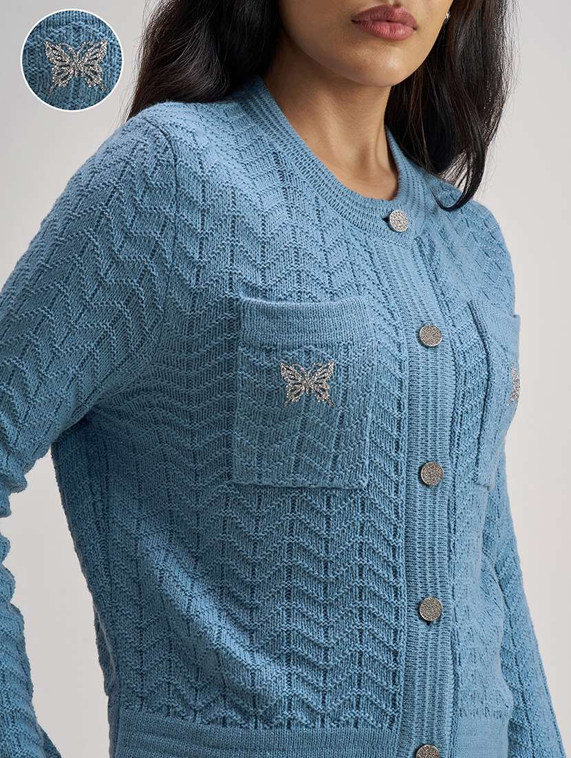 women self design long sleeve cardigan - 22499407 -  Standard Image - 1