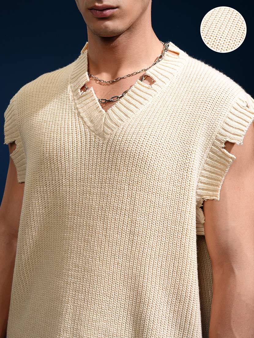 men self design sleeveless pullover sweater - 22499409 -  Standard Image - 1