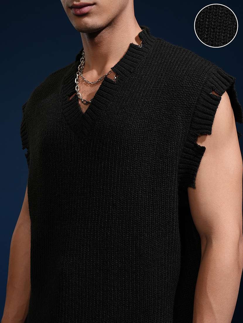 men self design sleeveless pullover sweater - 22499410 -  Standard Image - 1