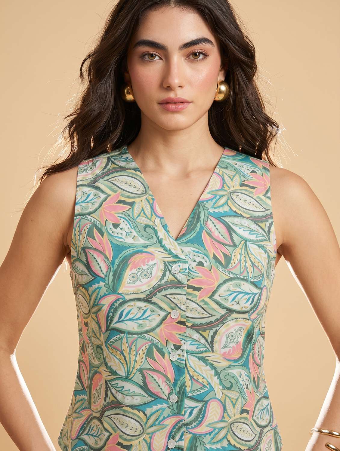 women printed sleeveless vest top - 22499419 -  Standard Image - 6