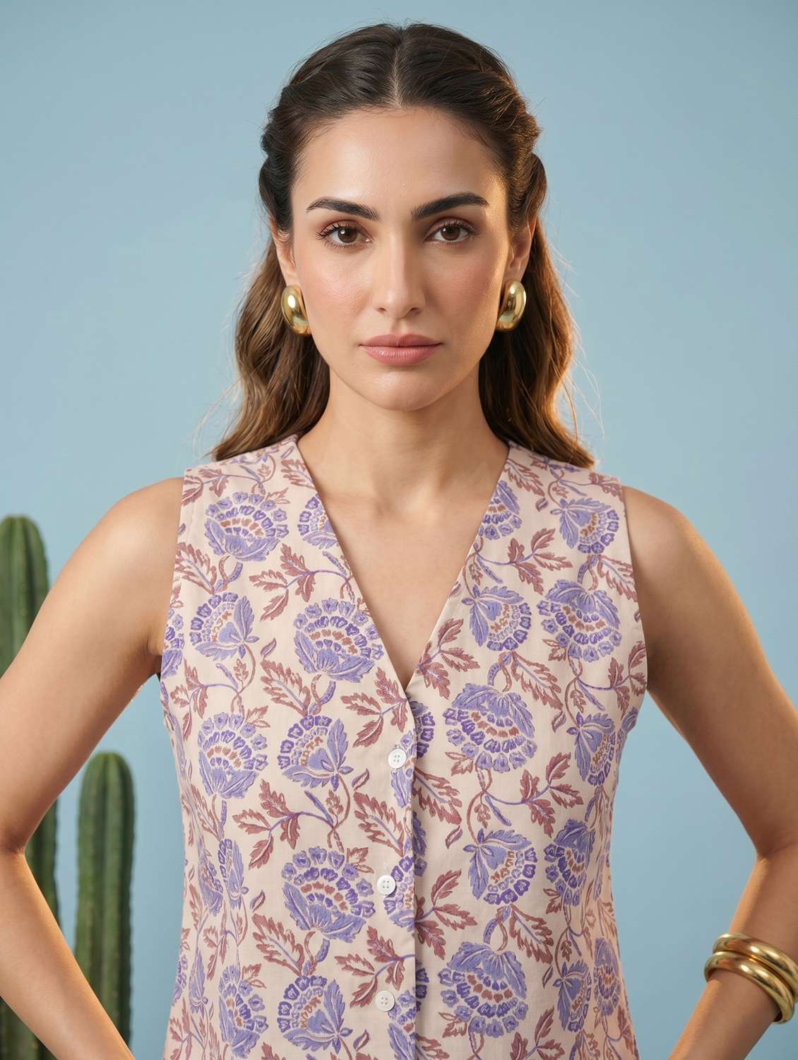 women floral printed sleeveless vest top - 22499420 -  Standard Image - 1